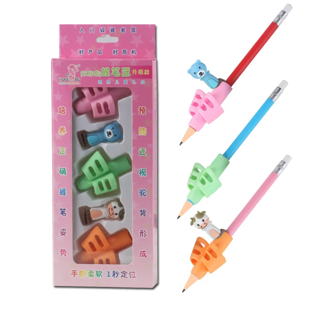 

5 шт./компл. мультяшная силиконовая ручка-держатель инструмент для письма для начинающих детские игрушки с двумя пальцами инструмент для ко...