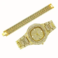 iced out bracelet watches for men iced out watch business quartz wristwatch hip hop gold diamond mens watch set reloj hombre