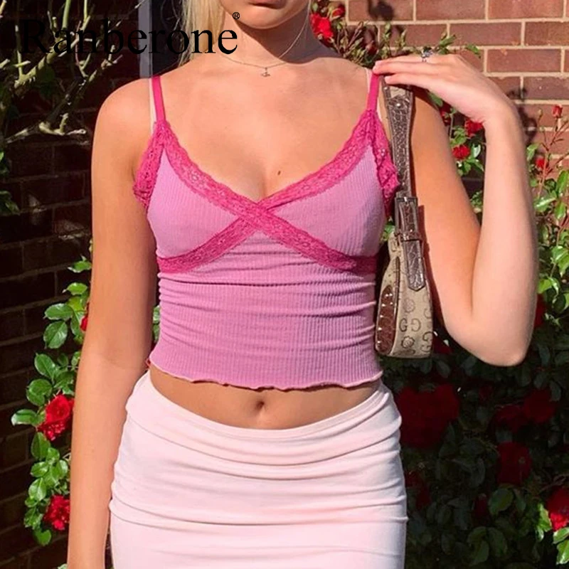

Ranberone Hot Women's Tanks Top Sexy Lace Stitching Leopard Print Sling Bottoming Vest Crop Tops Streetwear Yoga Bra Sportswear