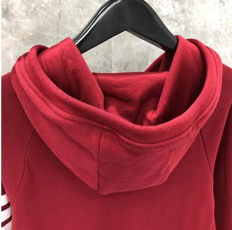 

2021 Fashion TB THOM Brand Hooded Clothing Loose Cotton Jacket Men Women Striped Sweatshirts Hoodies Red Casual Sportswear Coat