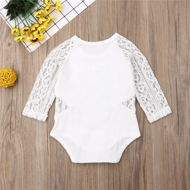 Детский кружевной комбинезон с длинным рукавом однотонный белый/черный для