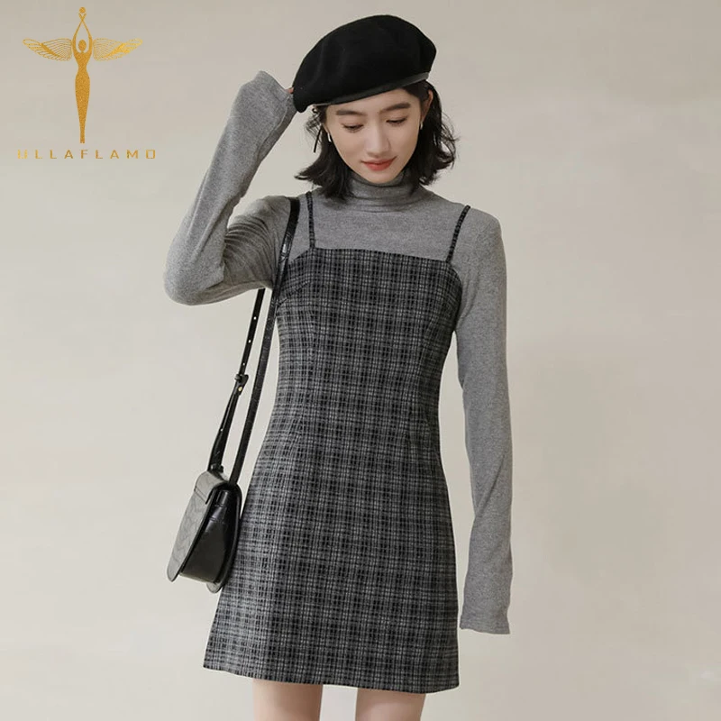 

Korean Style High Street Women's Dress Strapless Plaid Skinny Straight Mini Female Dress Party Elegant Bodycon Sling Dresses