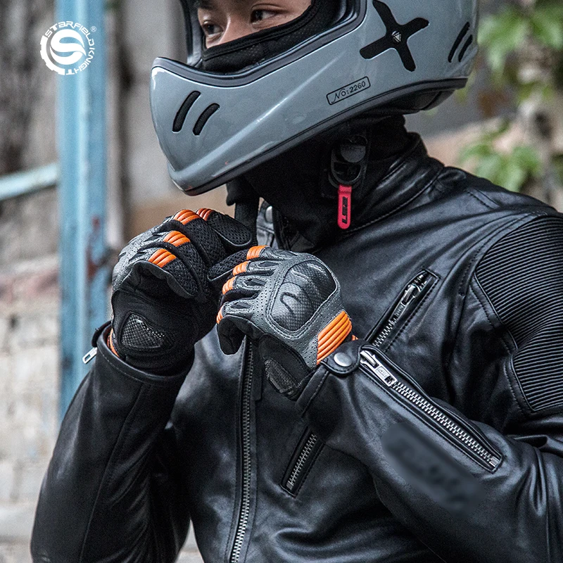 

SFK Orange Black Red Leather Motorcycle Protective Full Finger Racing Gloves Motorbike Motocross Riding Protection Accessories