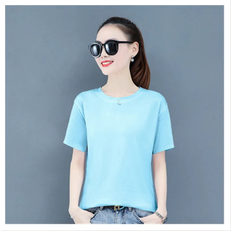 

Solid t Shirt Female Cotton Blended Loose t Shirt Women Tops O Neck Short Sleeve Ladies Top Casual Tees Girls t Shirts
