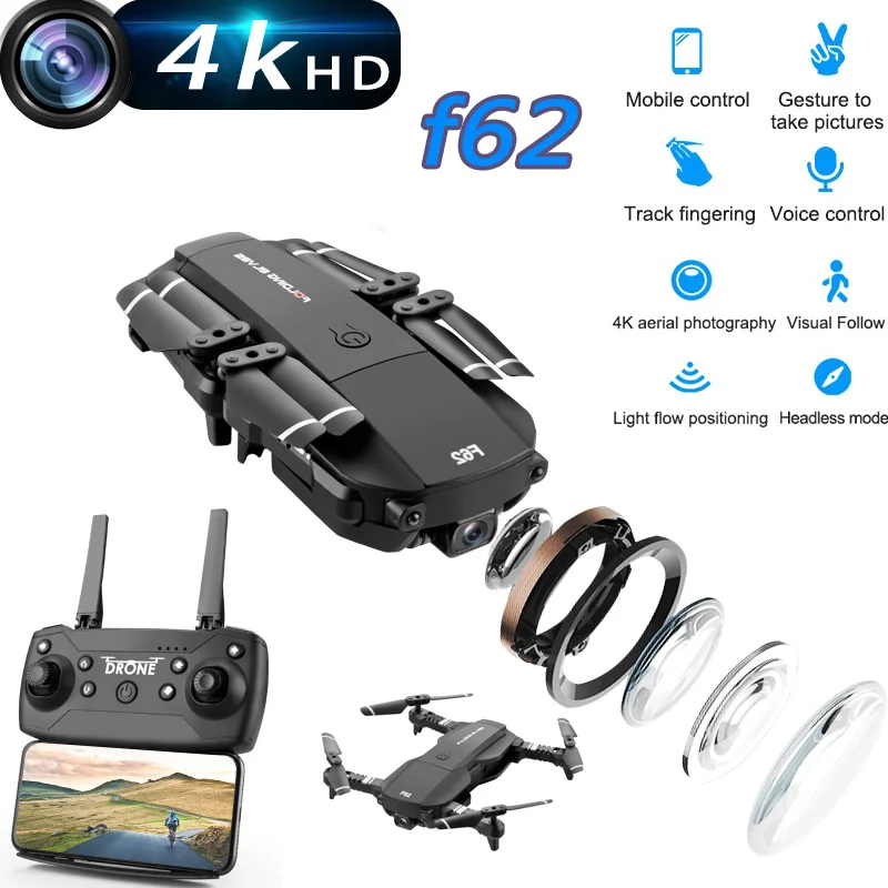 

F62 Newest Mini Drone 4K Wifi HD Wide Angle Camera RC Drone Optical Flow Gesture Control Follow Quadcopter Back To Shcool Toy