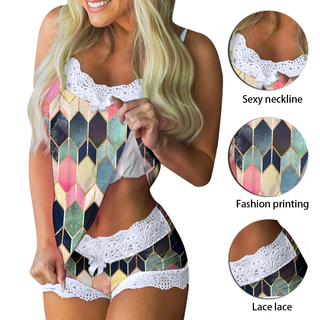 

Spaghetti Strap Lace Pajama Set Sleeveless Trim Bowknot Pajamas Sleep Shorts Set Lace Pajama Suit Sleepwear Women Sexy Nighty