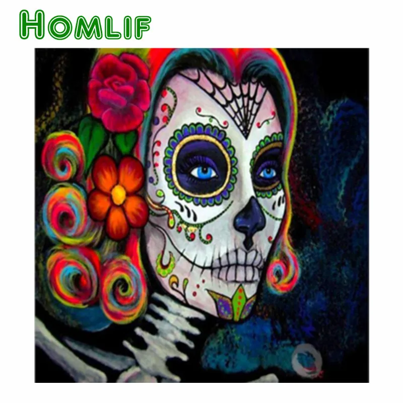 

5d diy custom diamond painting kits diamond painting eigen foto skull flowers full square stitch Diamond embroidery mosaic