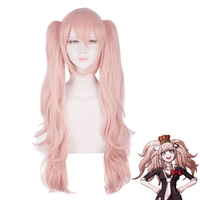 Аниме Danganronpa джунко эношима Для женщин розовые длинные вьющиеся парик хвостики