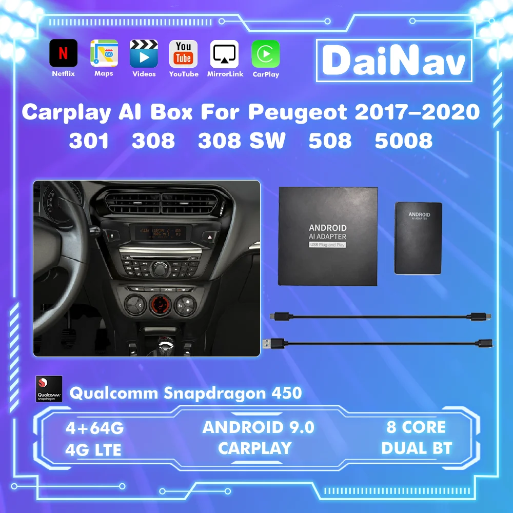 

Беспроводной автомобильный мультимедийный плеер CarPlay Ai Box для 301 308 308SW 508 5008 Android Plug and Play Youtube Netfix для Land Rover