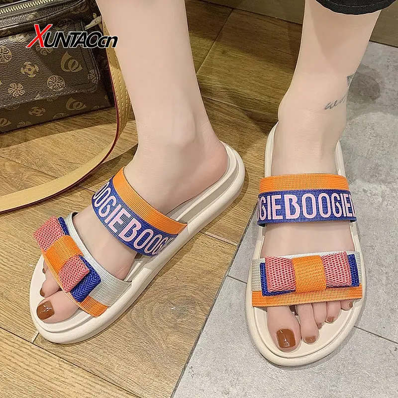 

Summer Women Beach Shoes Slippers Simple Colorful Shoes Non-slip Outside Slides Flip Flops Platform Slippers bowknot Designed