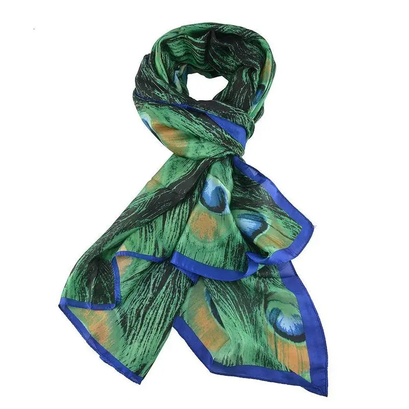 180 см зеленое перо павлина шелковая шаль шарф Испания фуляр шапки животных