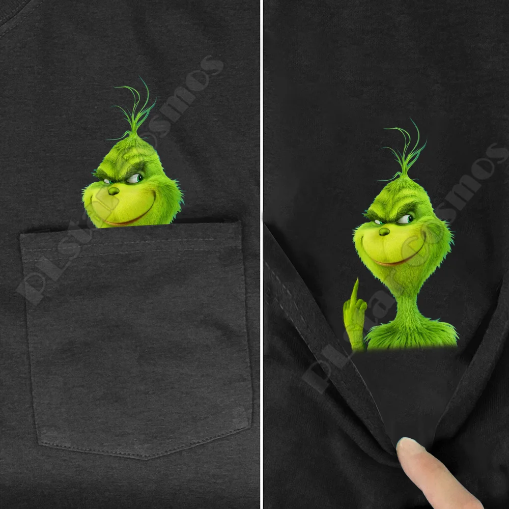 Grinch Pocket Tee T Shirts summer printed t-shirt men for women tops black cotton funny Short sleeve tops Drop shipping