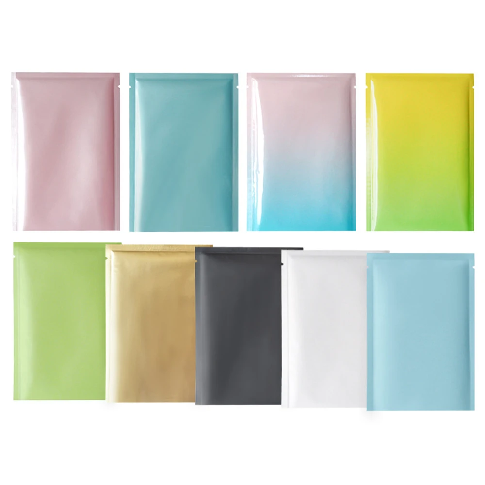 100Pcs Colorful Tear Notch Aluminum Foil Open Top Bag Coffee Tea Candy Food Snack Household Recycable Storage Packaging Pouches