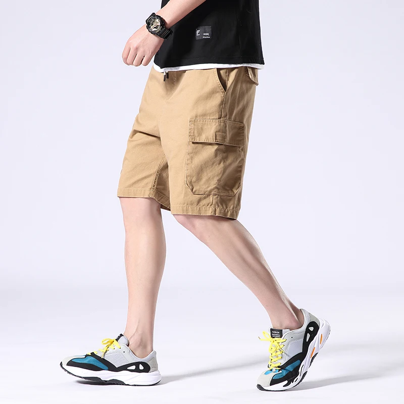 

2021 Summer Solid Cargo Shorts Men Pocket Casual Cotton Elastic Waist Bermudas Male Military Style Men Streetwear Jogger Shorts