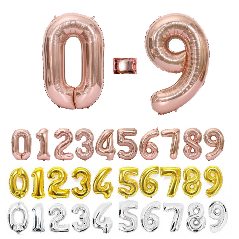 16 32 40 Inch Number Balloons Foil Ballon Rose Gold Digital Globos Wedding happy Birthday Party Decoration Baby Shower Supplies images - 1