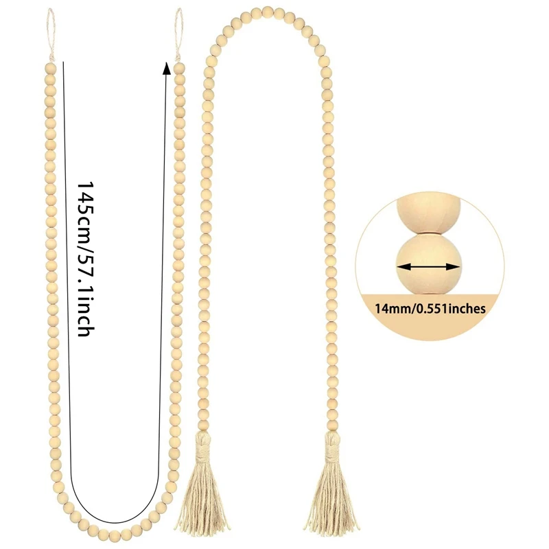 

2 Pieces Wooden Beads Garland with Tassels Rustic Wood Bead Garlands Farmhouse Wall Hanging Garlands