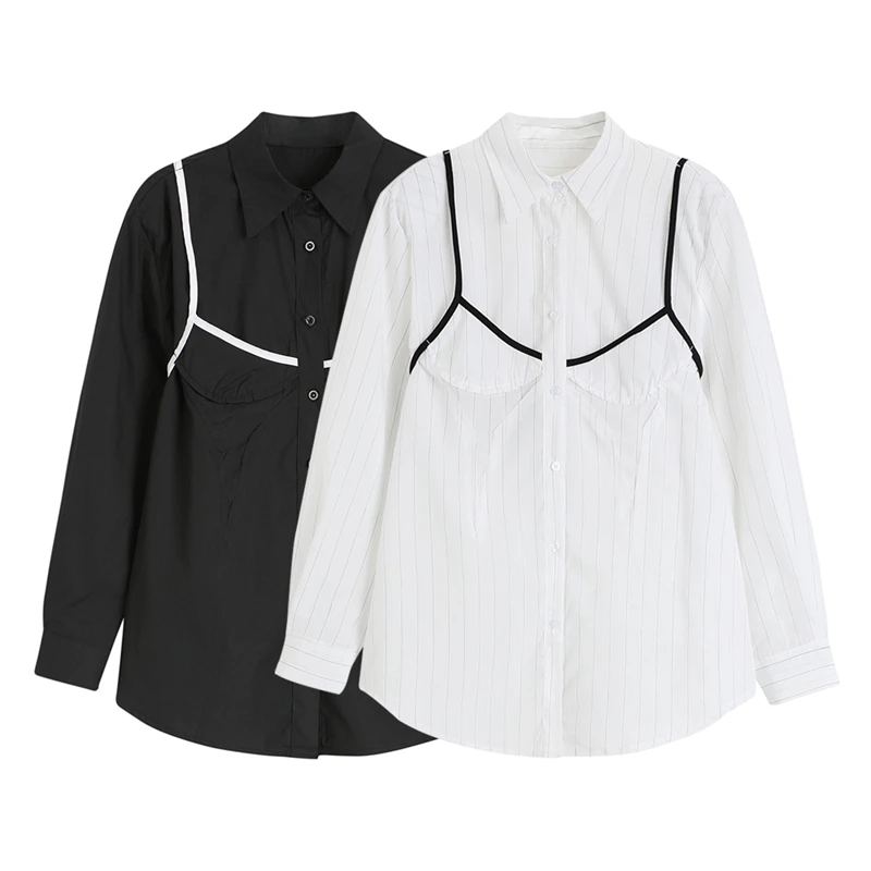 

Retro Hong Kong Style Long-sleeved Shirt Women Autumn New Design Bowknot Tie Striped Loose Black White Shirt Tops Female Trendy