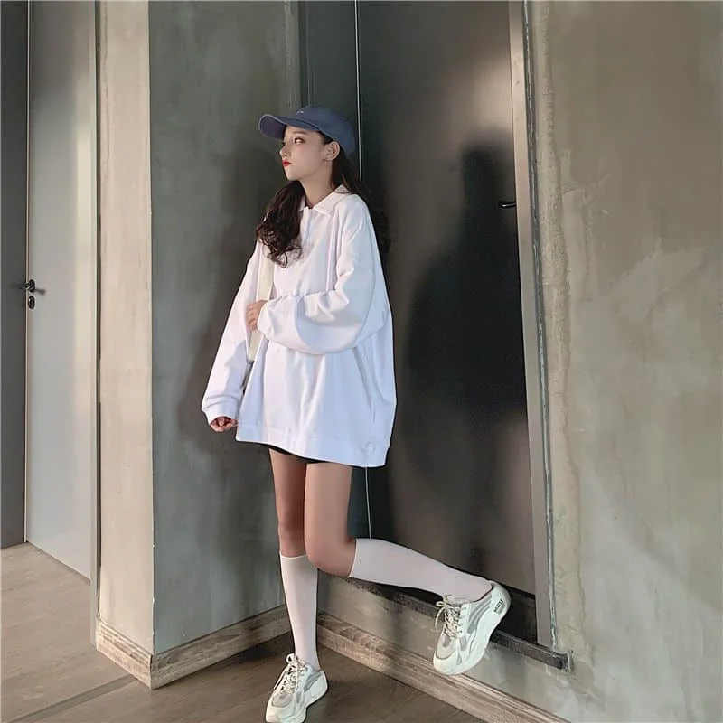 

Sweatshirts Men's And Women's Loose Medium Length Solid Thin Autumn Harajuku Polo Collar Long Sleeve Top Fashion Za 2021 Solid