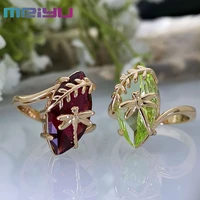 creative dragonfly water grass fruit green ring fashion inlaid garnet red zircon gold plated dragonfly ring for women jewelry