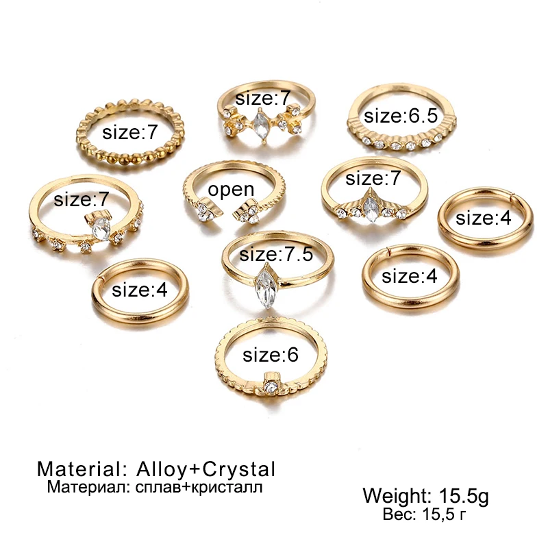 IFMIA 7 шт./компл. бабочка Луна Звезда цветок Бохо кольцо с кристаллами набор для