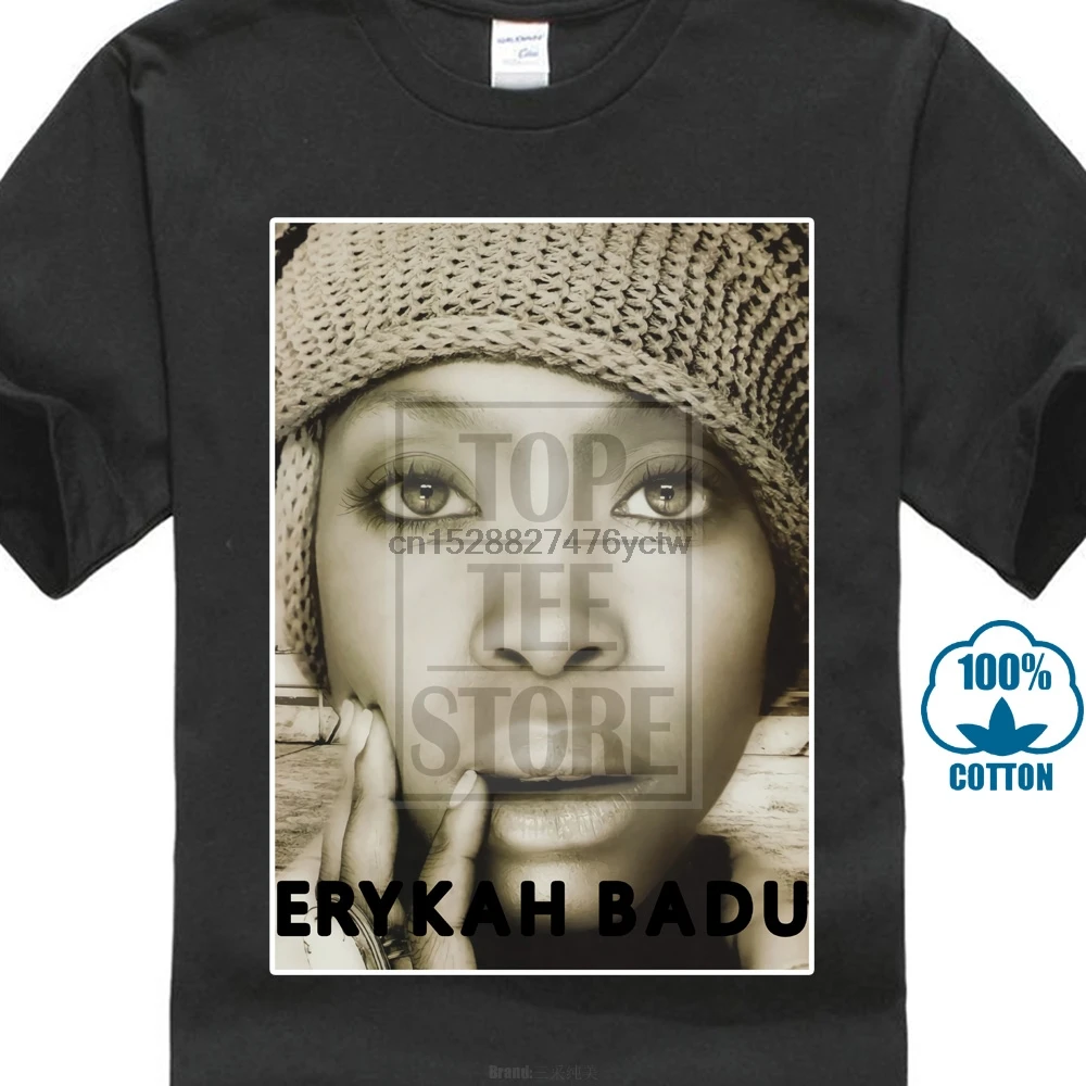 Дешевые футболки Графический Erykah Badu круглый вырез горловины с оборками короткий