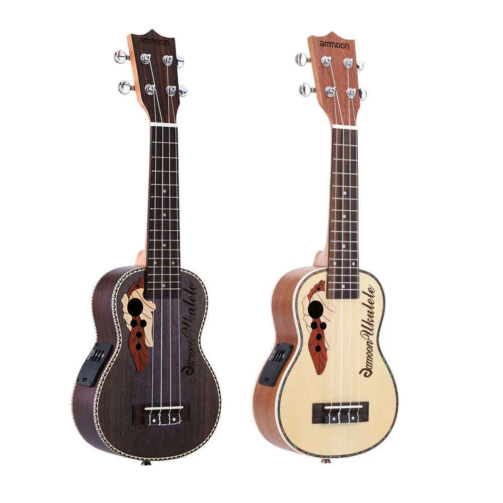 

ammoon High Quality Spruce Ukelele 21" Acoustic Ukulele Uke 15 Fret 4 Strings Musical Instrument with Built-in EQ Pickup