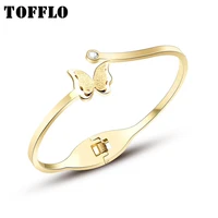 tofflo stainless steel jewelry frosted butterfly zircon spring open bracelet womens fashion bracelet bsz050