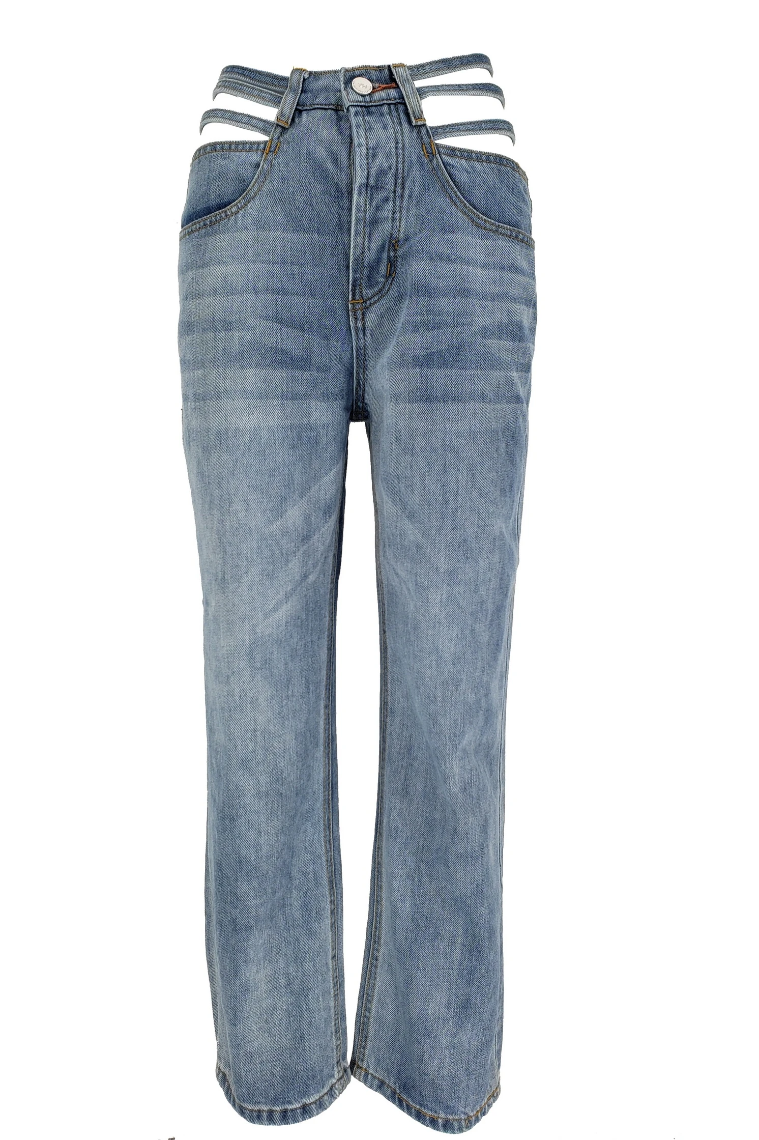 

Korean Niche High Waist Lace-up Hollow Design Sexy Sheath Slim Jeans Summer Thin and All-Matching New