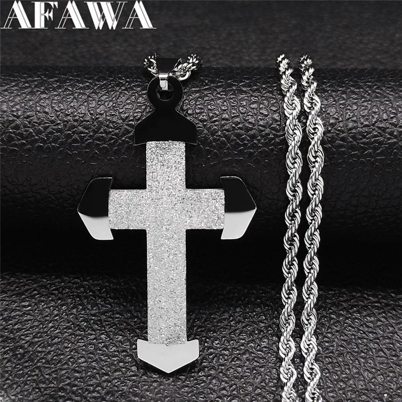 

Catholicism Stainless Steel Jesus Cross Necklaces Women/Men Silver Color Long Chain Necklaces Jewelry collier N4528S02