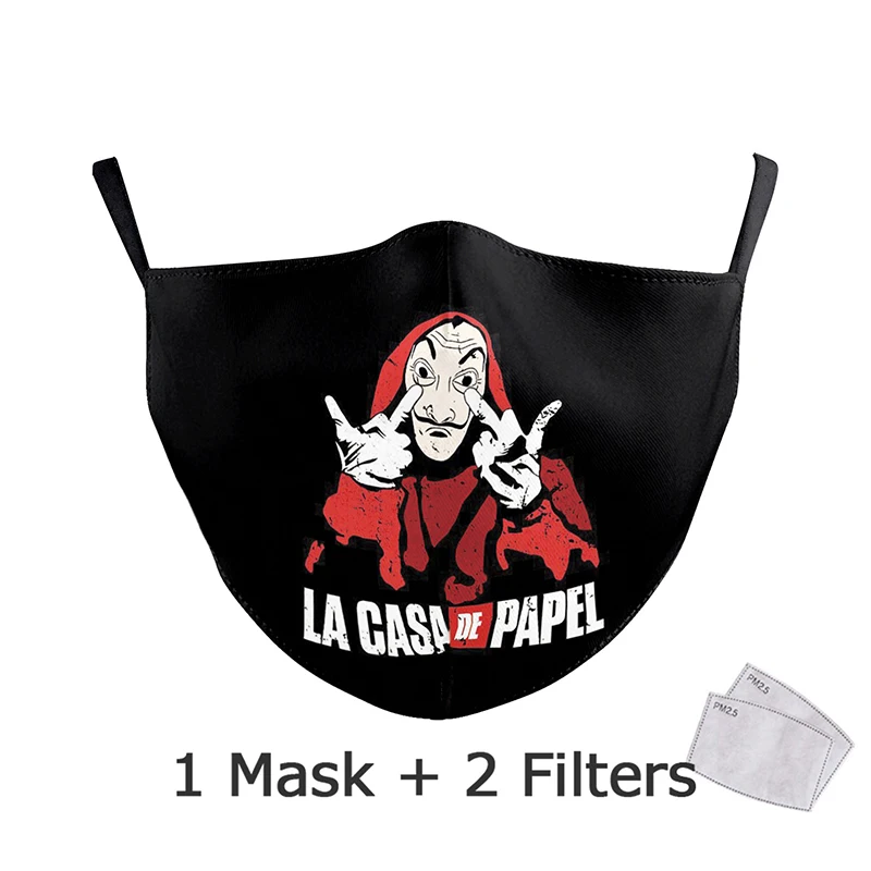 Mouth Mask Reusable Cosplay Costume Adult Black Face Print Washable Fabric Masks PM2.5 Protective Dust | Красота и здоровье