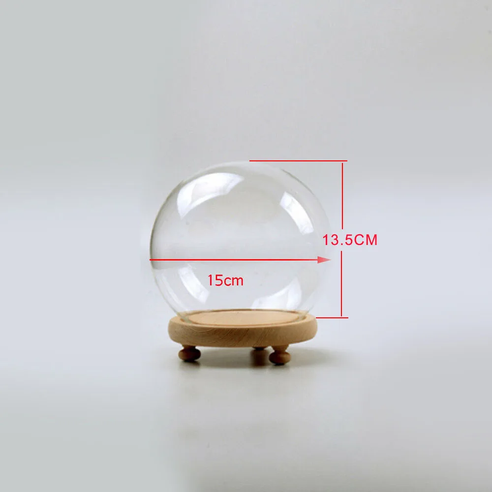 

Clear Glass Display Bell Jar Dome Immortal Preservation with Wooden Base Flower Glass Cover Home Decor