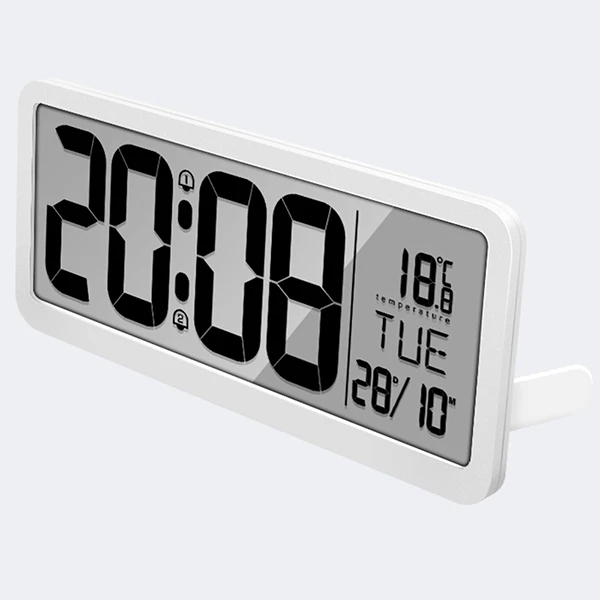 White Lcd настенные настольные часы большого размера, цифровой дисплей, регулируемый объем, 2 настройки будильника, напоминание о низком заряде батареи для дома и офиса - Цвет: White