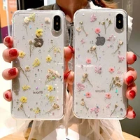 hot real dry flower glitter clear phone case for iphone 13 12 pro 11 mini 8 7 x xs xr max epoxy star transparent cover coque