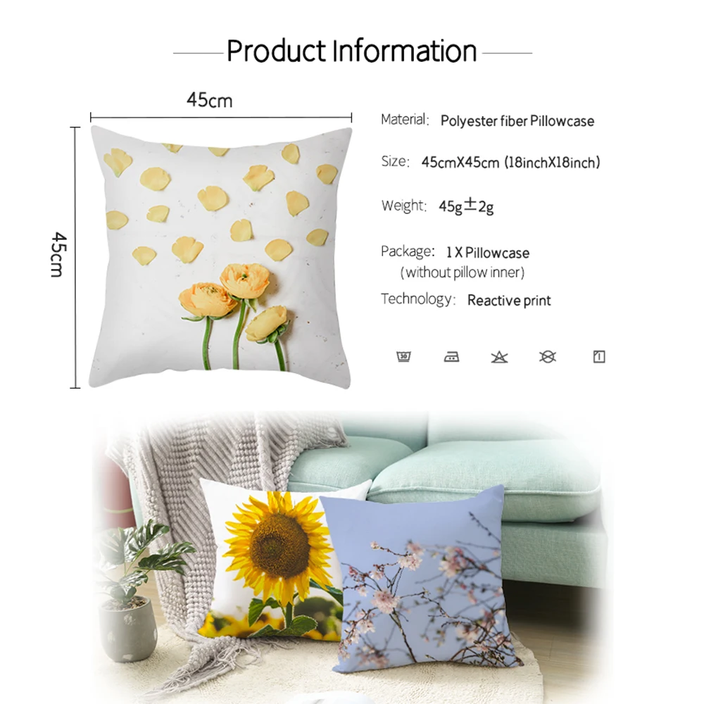 

1pc Light-colored Flowers Decorative Cushion Cover Home Livingroom Decorations Household Pillowcase For Car Sofa