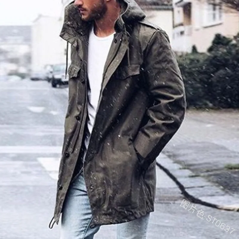 

Mandylandy Men's Casual Pocket Zipper Jacket Autumn Winter Fashion Long Sleeve Solid Color Loose Hooded Coat