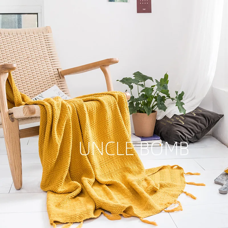 

Solid Color Modern Luxury Blanket Nordic Air Conditioner Thread Blankets Cotton Sofa Soft Couverture Douce Home Textile EK50GT