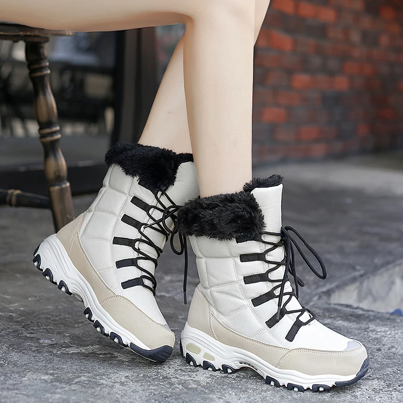 

BLWBYL Ankle Boots For Women Winter Shoes Keep Warm Waterproof Snow Boots Ladies Lace-up Plus Size 42 Boots Chaussures Femme