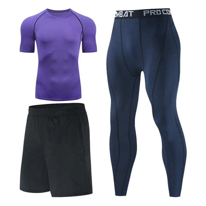 

3-piece men's tights running tights sports fitness training sportswear short-sleeved shirt sportswear life jacket suit gym