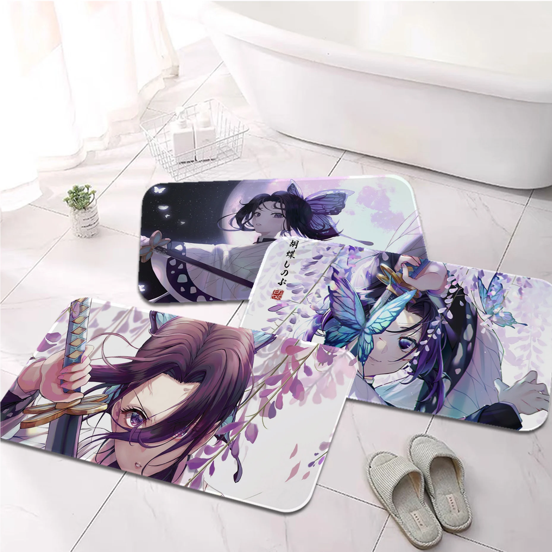 

Demon Slayer Butterfly Girl1 Printed Flannel Floor Mat Bathroom Decor Carpet Non-Slip For Living Room Kitchen welcome Doormat