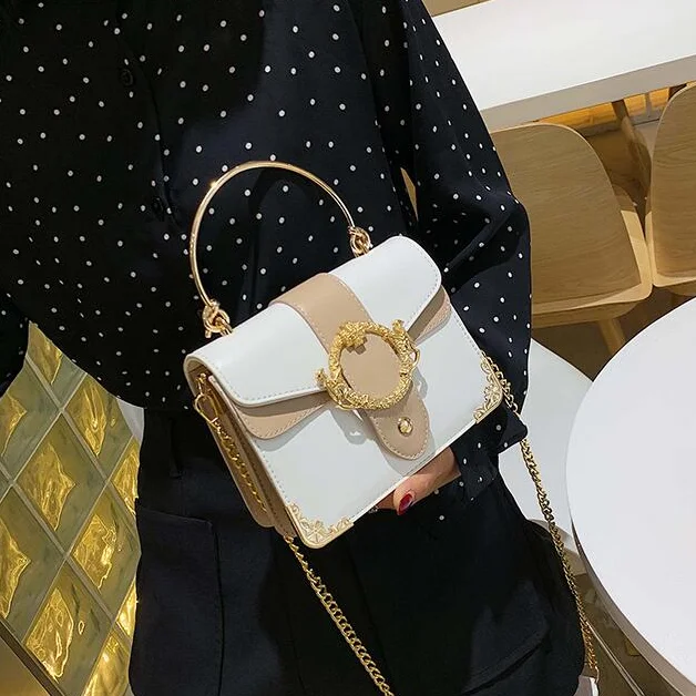 

Elegant Femel Metal Ring Tote Bag 2021 Fashion New Quality PU Leather Women's Designer Handbag Chain Shoulder Messenger Bag