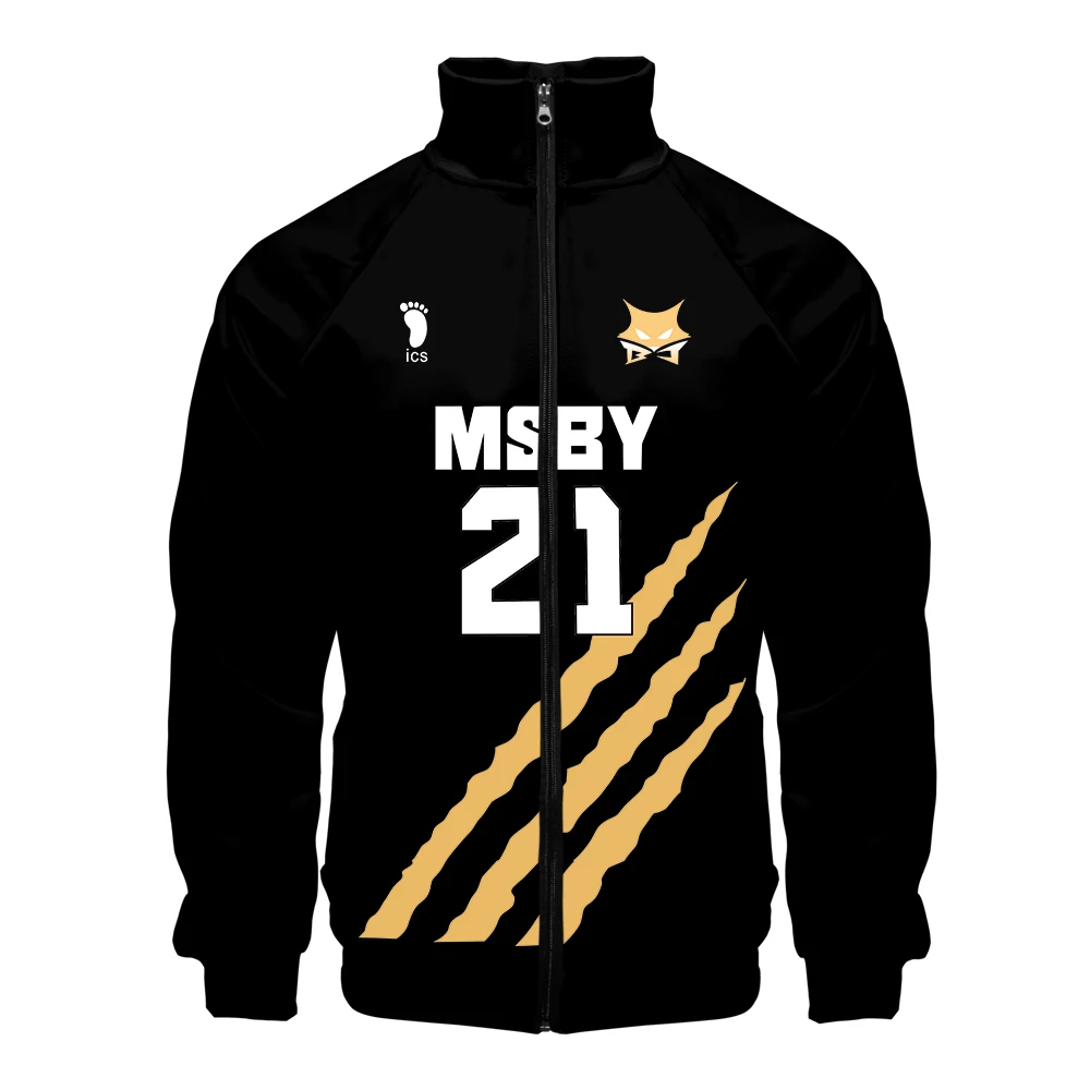 

Msby black jackals uniform Cool Stand Collar Jacket Mens Haikyu POP Sports Jacket Zipper Casual 3D Print jacket