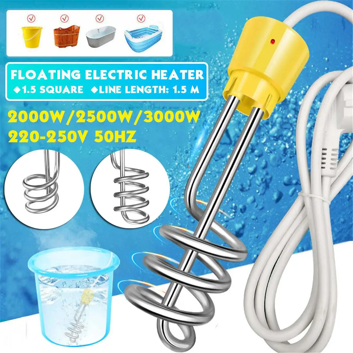 

2000 -3000 Вт Электрический погружной нагреватель воды, элемент котла, портативные электрические нагревательные стержни для надувного бассейн...