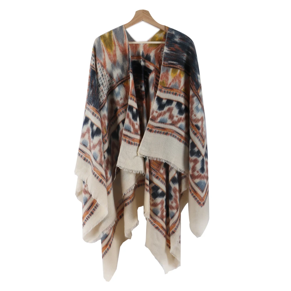 Bohemian Style Warm Women Poncho Scarf Blanket For Winter Cashmere Pattern Wraps And Knitted Geometric Female Pashmina Shawl
