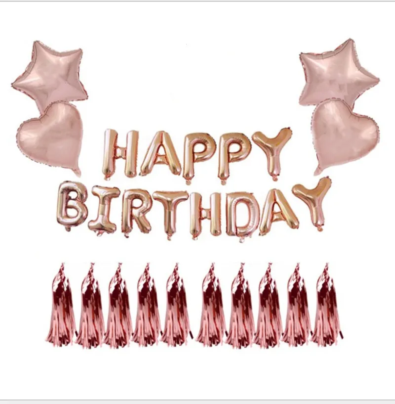 

27pcs 16 Inch rose gold Letter Happy Birthday heart star balloon Birthday Party Decoration Kids Event Supplies helum balloons