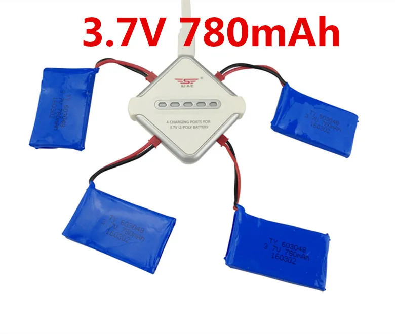 

JST Battery 3.7V 780mAh 4PCS + 4in1 Balance Charger for V686 V686G V636 V626 Remote Control Aircraft Accessories