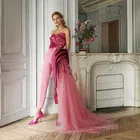 Новинка 2021, модное вечернее платье со штанами, женский наряд для выпускного вечера, вечерние платья с многослойными оборками, розовые платья для выпускного вечера