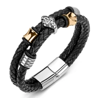 braided leather rope chain bracelets men stainless steel magnetic clasp bangles punk jewelry male wristband gift p195
