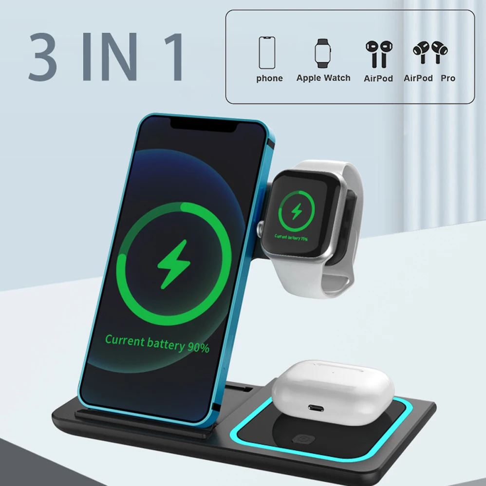 

3 в 1, беспроводное зарядное устройство для Apple Watch AirPods Pro iPhone 12 Pro 11 Pro Max XS 8 X XR 12Mini Magsafe iWatch 6 5 4 3 Samsung XIAOMI HUAWEI 15 Вт