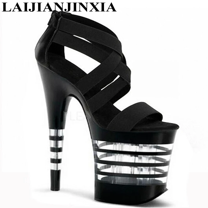 New 20cm high tops gladiator sandals 8 inch high heels Stripe Crystal open toe dance shoes women Dance Shoes