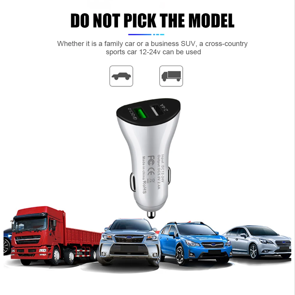 Автомобильное зарядное устройство с двумя Usb портами для iPhone 6 7 Samsung Xiaomi Quick Charge 3